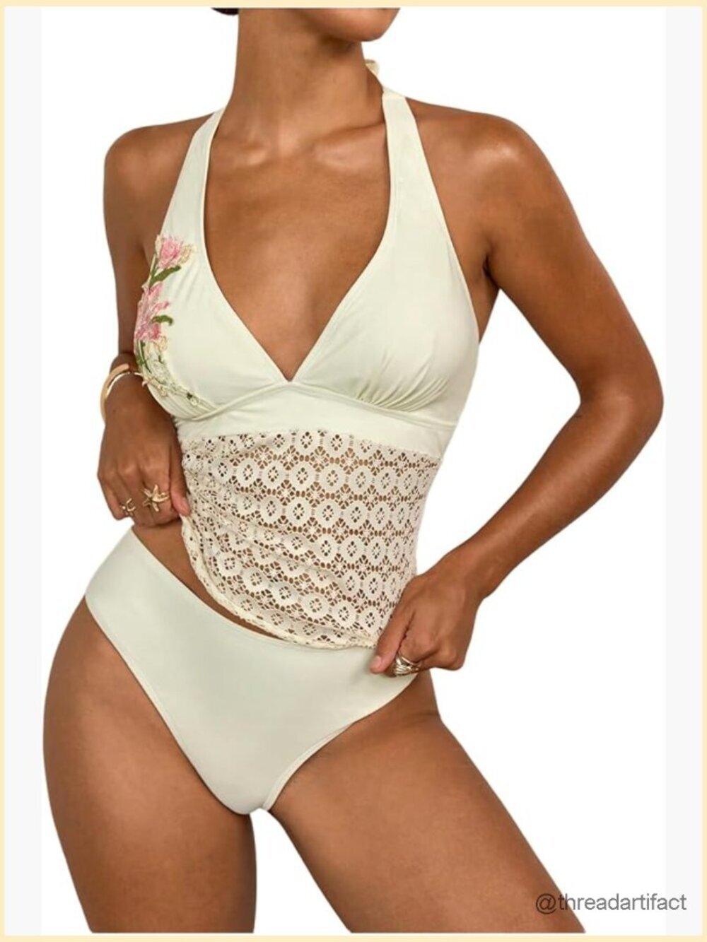 Women's 2 Piece Tankini Set Floral Deep V Neck Halter High Waist Swimwear